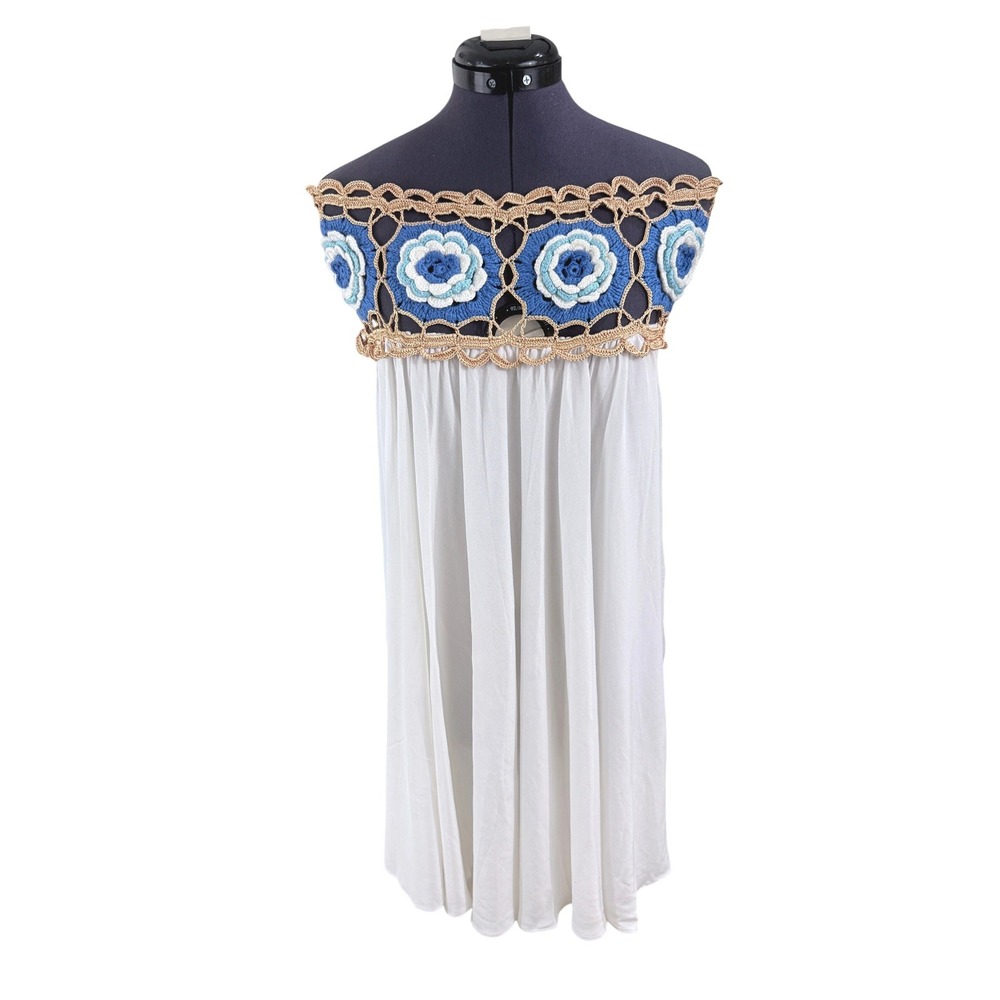 My Beachy Side Dress Zelda Crochet Mini Ivory Blue Womens Small NWT - Picture 5 of 14